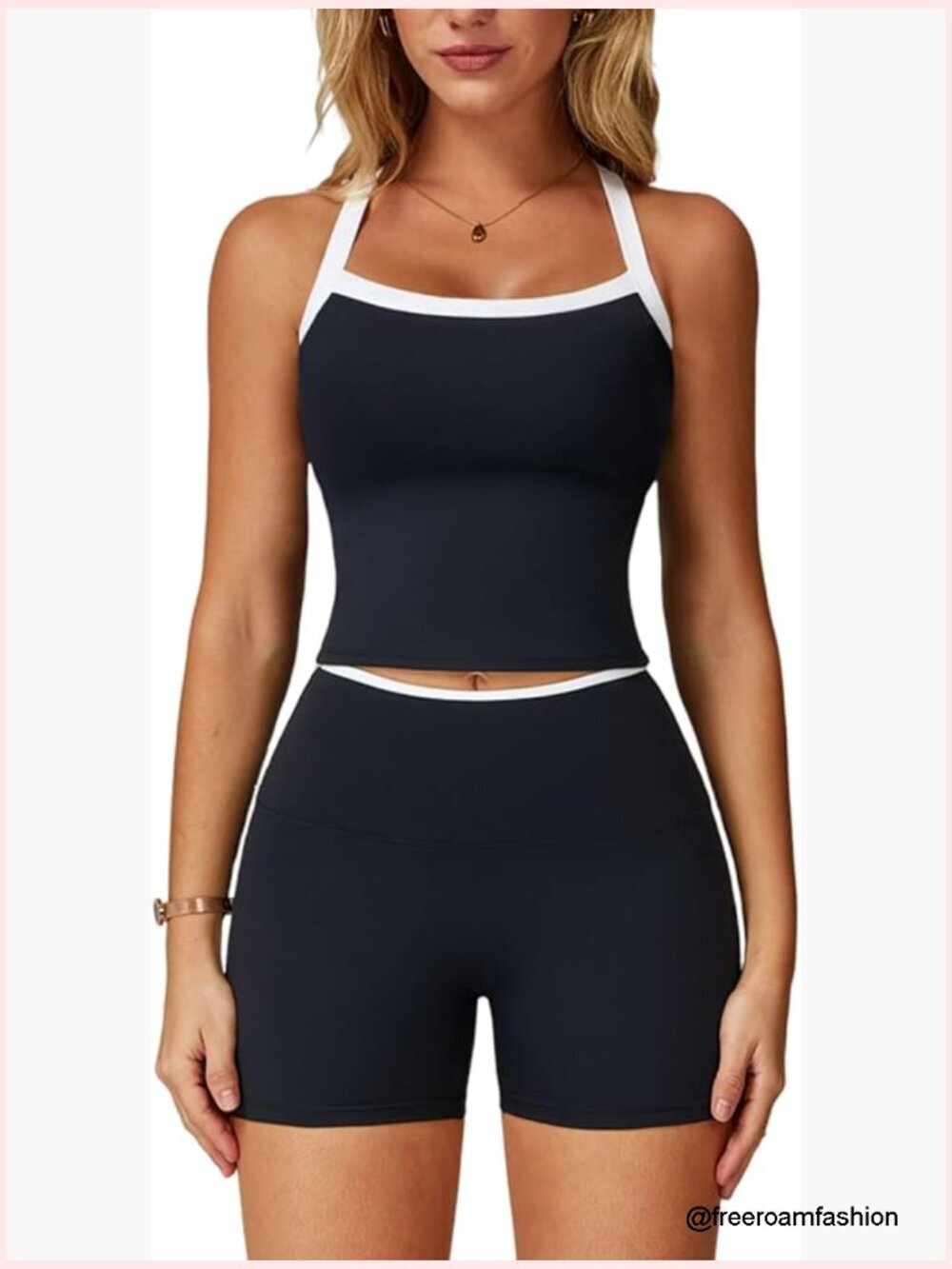 2 Piece Workout Set Padded Crop Tank High Waist Shorts Yoga Outfits